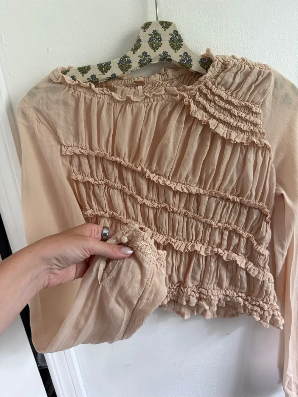 Free People Pink Sands Ruched Long Sleeve Top